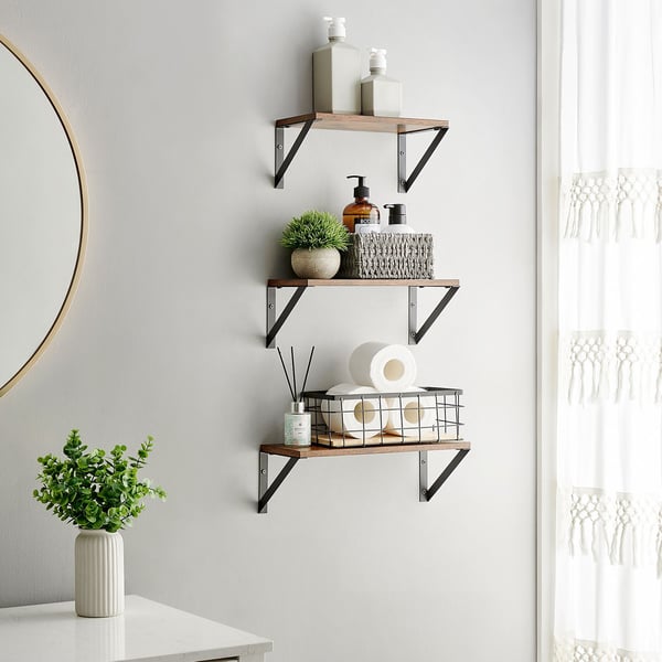 Set med 3 vägghyllor, svävande hyllor, för prydnadssaker, fotoramar, kryddflaskor, toalettartiklar, i vardagsrummet, sovrummet, köket, badrummet, rust