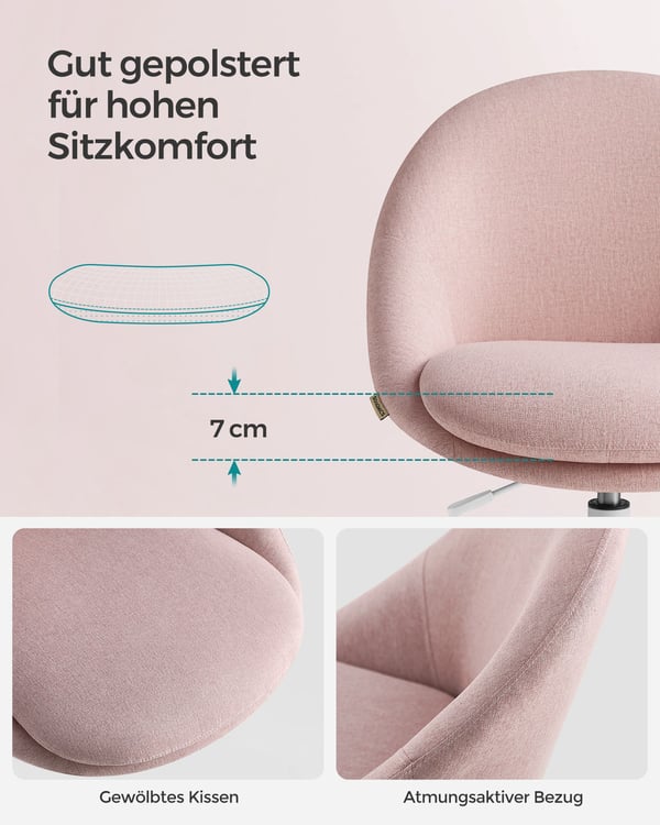 Höjdjusterbar hemmakontorsstol rosa