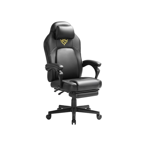Gamingstol Ergonomisk computerstol med fodstøtte Kontorstol med pude PU Højdejusterbar blæk Sort