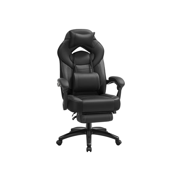 Pelituoli, toimistotuoli jalkatuella, työtuoli, ergonominen muotoilu, säädettävä niskatuki, lannerangan tuki, kestää jopa 150 kg, musta OBG077B01 Pelituoli, toimistotuoli jalkatuella, työtuoli, ergonominen muotoilu, säädettävä niskatuki, lannerangan tuki, kestää jopa 150 kg, musta OBG077B01
