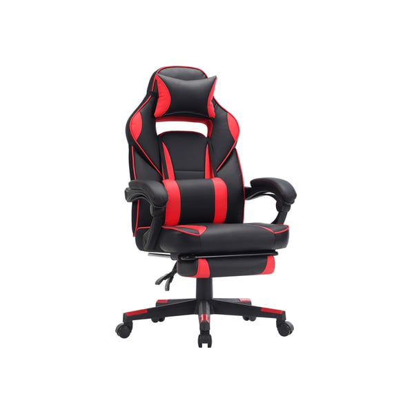 Racing Gaming Chair, justerbar kontorsstol med fotstöd, ergonomisk design, lutningsmekanism, nackstöd, ländryggsstöd, 150 kg viktkapacitet, svart och röd OBG73BRV1