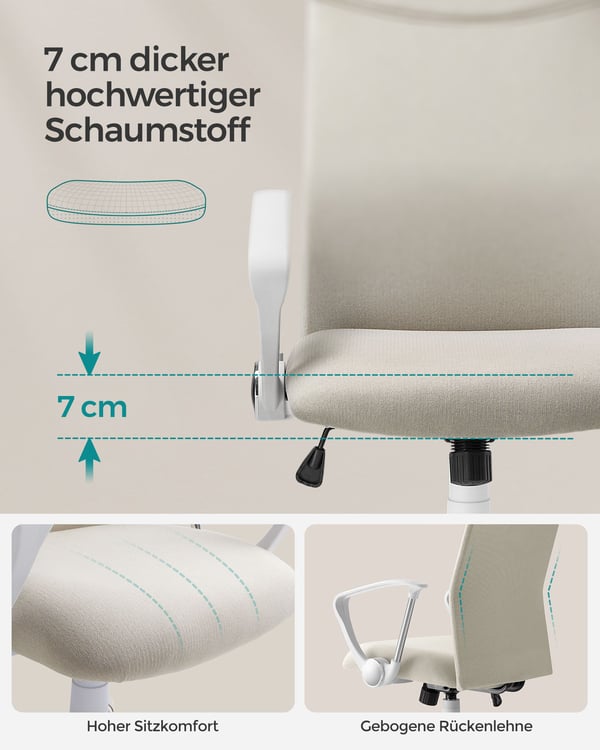 Kontorsstol, ergonomisk snurrstol, vadderad sits, tygklädd, justerbar och lutningsbar