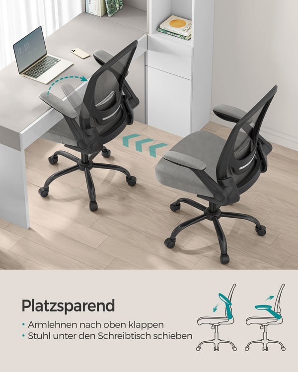 Kontorstol med ergonomisk vippefunktion og armlæn i duegrå