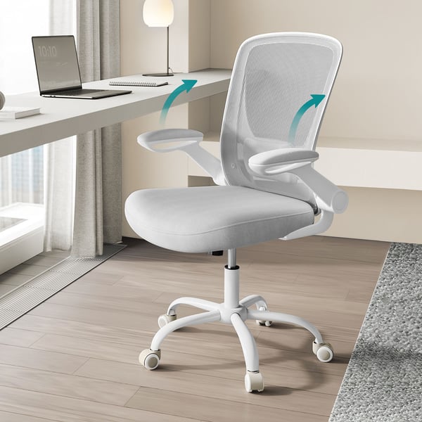 Ergonomisk kontorstol med net og 53 cm sæde, lysegrå