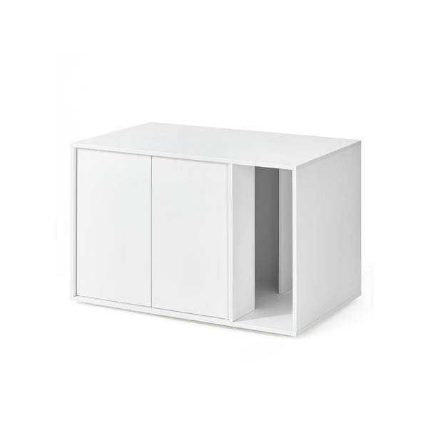 Superhurtig samling uden brug af værktøj, kattebakkeindhegning, kattehus, til store katte, push-to-open-døre, display-sidebord, sofabord, minimalistisk moderne, snehvid