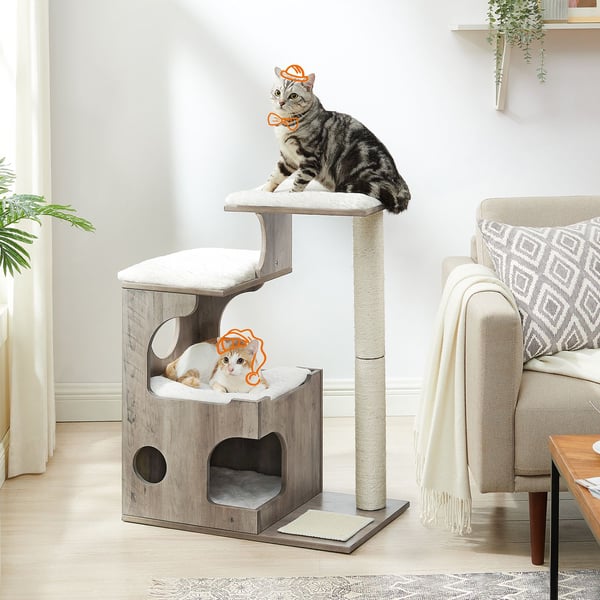 PCT070G01 Kratestolpe til katte 86 cm Mellemstor kratestolpe til katte med 3 liggepladser og hule, kattetræ lavet af MDF med træfiner, sisalstamme, va