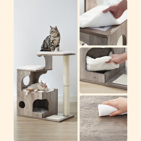PCT070G01 Kratestolpe til katte 86 cm Mellemstor kratestolpe til katte med 3 liggepladser og hule, kattetræ lavet af MDF med træfiner, sisalstamme, va
