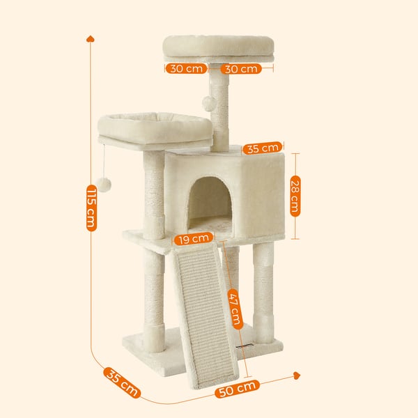 Lille kradsetræ til katte med kradsebrætplatforme til katte Blødt plys 115 cm Søjle fuldt beklædt med sisal Beige