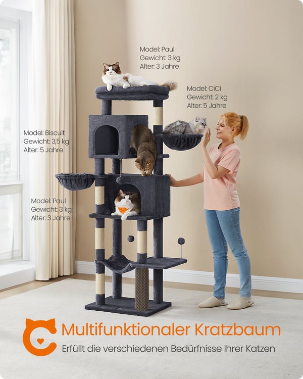 Kradsetræ 175 cm højt XL med 2 huler mørkegrå