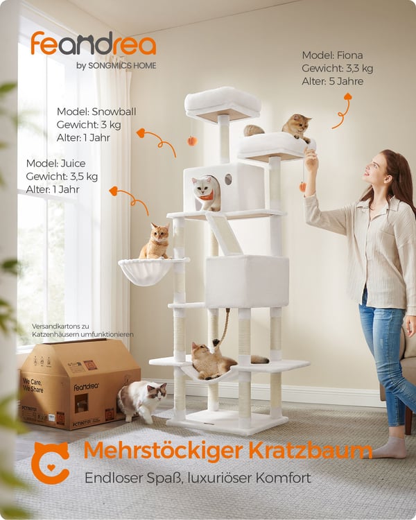 Kradsetræ stor 2 platforme plysbolde beige