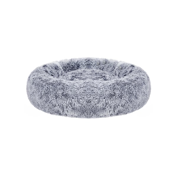 Hundeseng, Donut katteseng, fluffy beroligende kæledyrsseng med aftageligt, vaskbart betræk, blød lang plys, 80 cm, grå