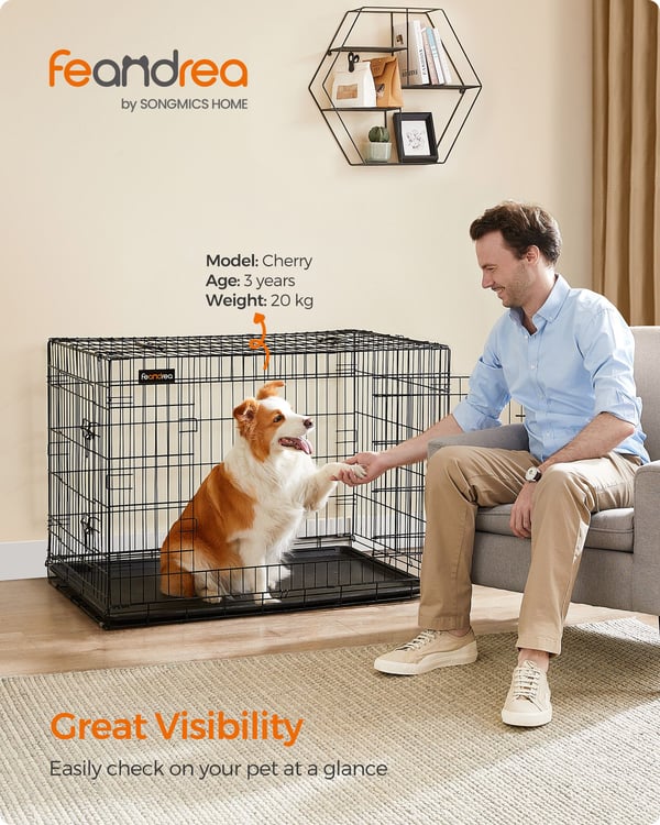 Hundekasse, sammenklappelig, 107 cm, 2 døre, XL, sort PPD42H