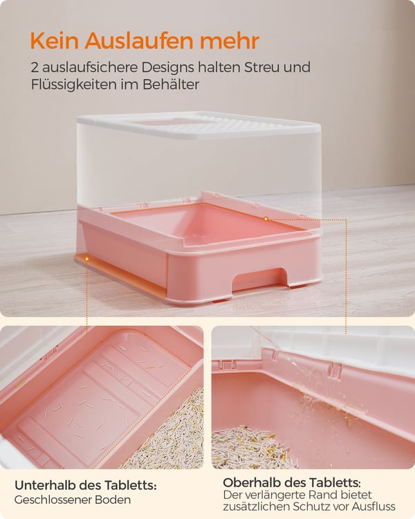 Kattebakke med låg og skovl rummelig hvid-pastelrosa