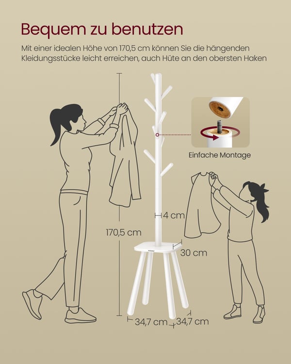 Tøjstativ med 8 kroge og hylde skyhvid
