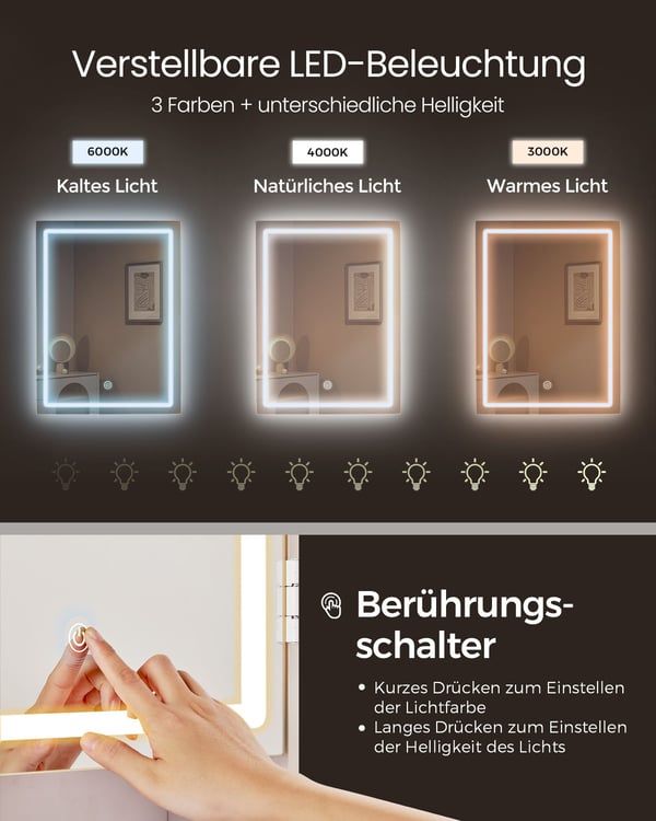 Sminkbord med LED-belysning modernt molnvitt