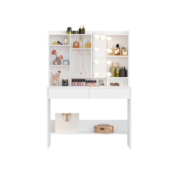 Sminkbord med LED-belysning, 40x90x144.7 cm, Molnvit