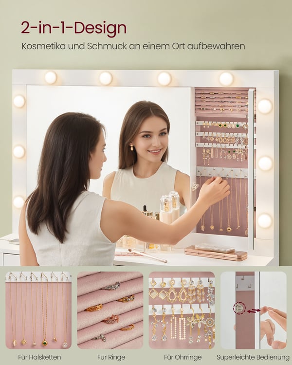 Toiletbord med LED-belysning og spejl i skyhvid