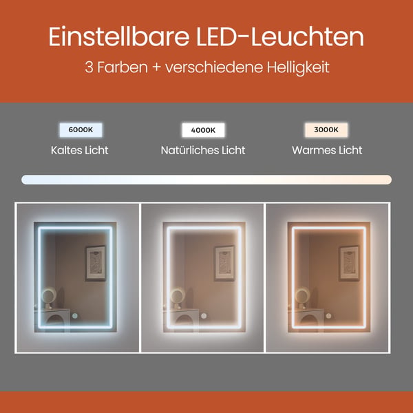 Sminkbord med LED-belysning, justerbar ljusfärg och ljusstyrka, sminkbord med spegel