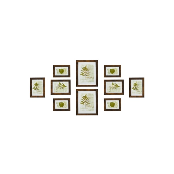 Set med 10 bildramar, två 20 x 25 cm (8 x 10 tum), fyra 13 x 18 cm (5 x 7 tum), fyra 10 x 15 cm (4 x 6 tum), plastfront, MDF, rustik brun
