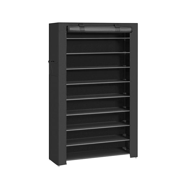 10-lags skoholder med støvtæt betræk, skoskab, skoopbevaring med plads til op til 40 par sko, til stuen, entreen, 88 x 28 x 160 cm, sort RXJ36H