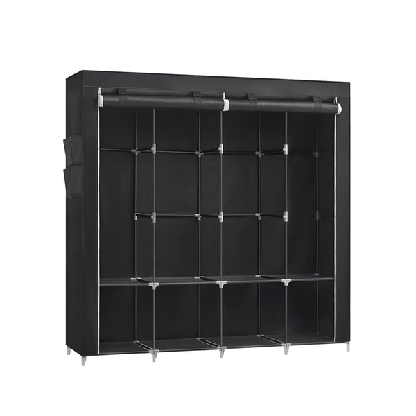 Tøjgarderobe, bærbart skab, tøjstativ med 4 bøjlestænger, hylder, 4 sidelommer, 45 x 170 x 167 cm, stor kapacitet til soveværelse, stue, sort