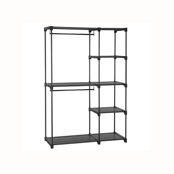 Fritstående garderobeskab, foldbart skab, knagerække med bøjlestang, tøjstativ, åbent opbevaringsskab, opbevaringsorganizer, garderobe, soveværelse, arbejdsværelse 112 x 43 x 165 cm, sort Fritstående garderobeskab, foldbart skab, knagerække med bøjlestang, tøjstativ, åbent opbevaringsskab, opbevaringsorganizer, garderobe, soveværelse, arbejdsværelse 112 x 43 x 165 cm, sort