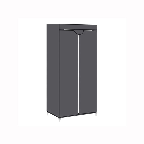 Stoffet garderobe, foldbart skab med bøjlestang, enkelt tøjstativ, opbevaringsorganizer til tasker, legetøj, sko, stue, soveværelse, garderobe, 75 x 45 x 160 cm, grå