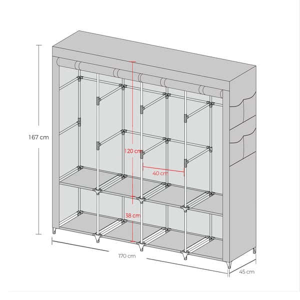 Stofgarderobe, garderobeskab, 45 x 170 x 167 cm