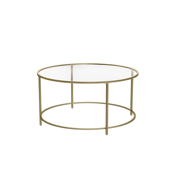 Runt soffbord, glasbord med stålram, vardagsrumsbord, soffbord, härdat glas, guld LGT21G