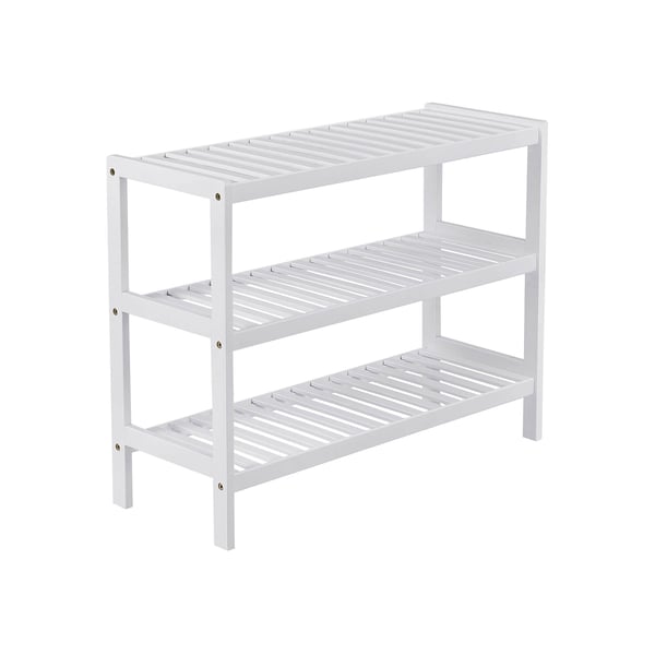 Skohylla i bambu, 3-stegs förvaringshylla, 70 x 26 x 55 cm (B x D x H), perfekt för hall, badrum, vardagsrum och korridor, vit