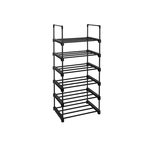 6-lags skoholder, skoholder i jern, tilpasseligt design, pladsbesparende og alsidig hylde, til entre, stue, soveværelse, køkken, 45 x 30 x 106 cm, sort LSA23BK