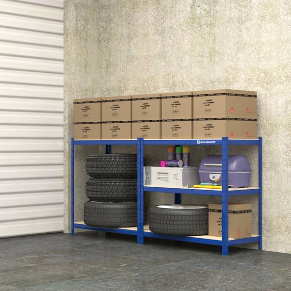 5-trins reol, stålreol til opbevaring, værktøjsfri montering, til garage, skur, belastningskapacitet 650 kg, 30 x 75 x 150 cm, blå GLR30Q