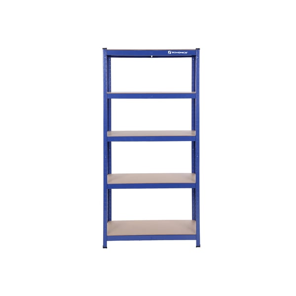 5-trins reol, stålreol til opbevaring, værktøjsfri montering, til garage, skur, belastningskapacitet 650 kg, 30 x 75 x 150 cm, blå GLR30Q