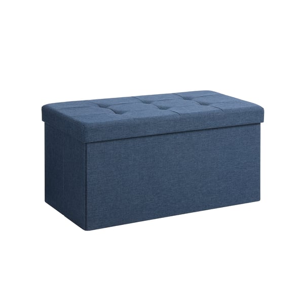 Förvarings Ottoman Bänk, Kista med lock, Fällbar Sits, Sovrum, Hall, Platsbesparande, 80L Kapacitet, Rymmer upp till 300 kg, Vadderad, Mörkblå