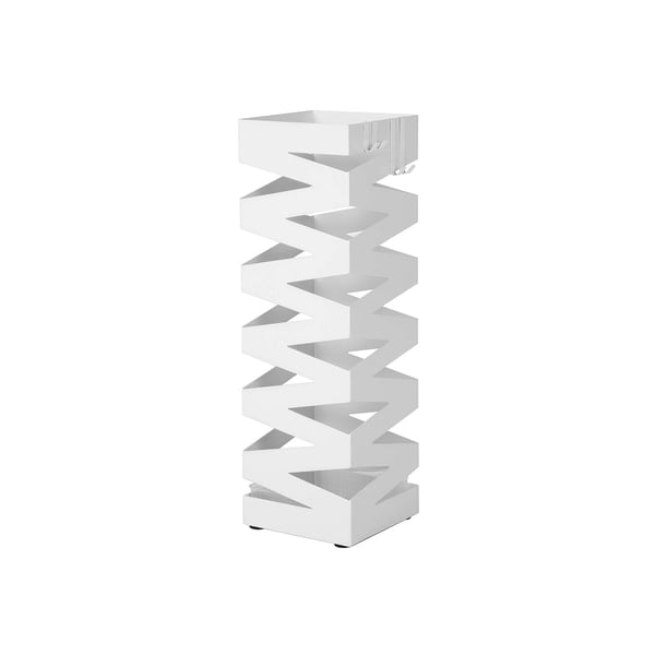 Metalparaplystativ, firkantet paraplyholder med 4 kroge og en aftagelig drypbakke, 15,5 x 15,5 x 49 cm, hvid