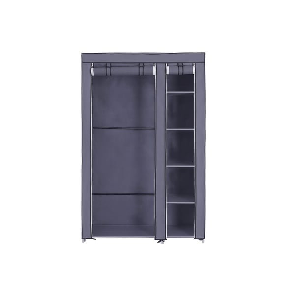 Bærbar garderobe, foldbar klædeskab, tøjopbevaringssystem med bøjlestang, hylder, stofbetræk, til soveværelse, garderobe, 110 x 45 x 175 cm, grå Bærbar garderobe, foldbar klædeskab, tøjopbevaringssystem med bøjlestang, hylder, stofbetræk, til soveværelse, garderobe, 110 x 45 x 175 cm, grå