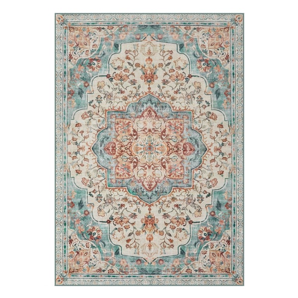 Aluematto 120 x 170 cm Olohuoneen matto Liukumaton matto Perinteinen vintage-tyyliin Olohuone Keittiö Eteinen Ruokailuhuone Konepestävä Aqua Blue