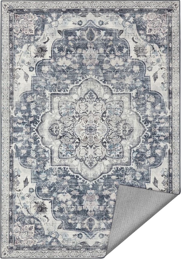 Matta 160 x 230 cm Vardagsrumsmatta Halkfri matta Traditionell vintage stil Vardagsrum Kök Hall Matsal Maskintvättbar Dove Grey