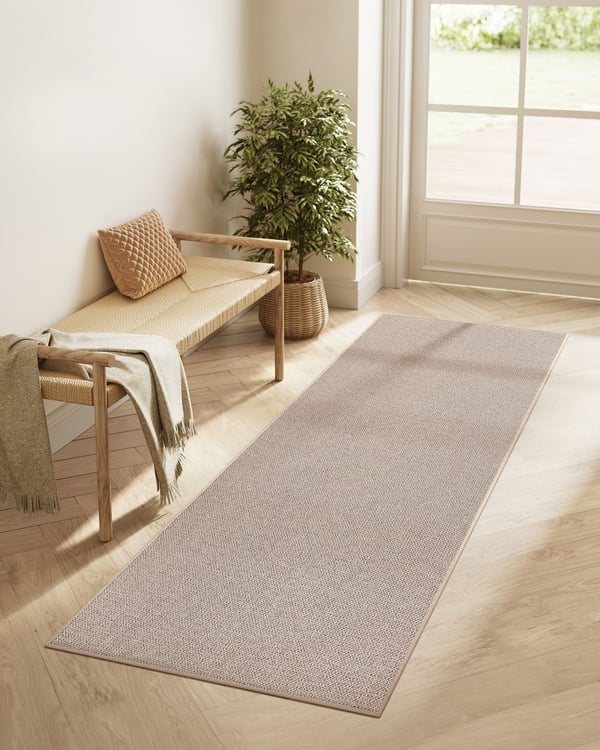 Tæppe, 80 x 200 cm, skridsikkert tæppe, syntetisk jutetæppe, boligindretning, til stue, soveværelse, spisestue, maskinvaskbar, camelbrun