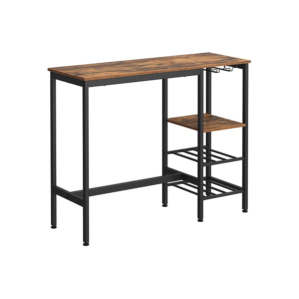 Højt bord, spisebord, barbord med vinglasholder og flaskeholder, til stuen, køkkenet, 110 x 40 x 90 cm, industrielt, rustikt brunt og sort LBT013B01