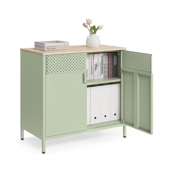 SONGMICS opbevaringsskab 40 x 80 x 76 cm laurbærgrøn-naturlig eg-farve