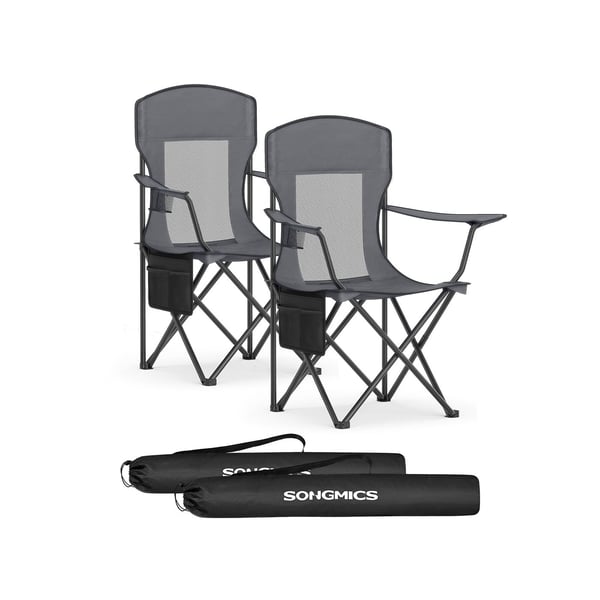 SONGMICS Campingstol 2-pack med justerbara armstöd, skiffergrå