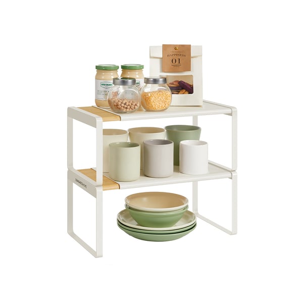 SONGMICS HOME Kryddhylla, 2-pack, utdragbar, naturbeige-krämvit