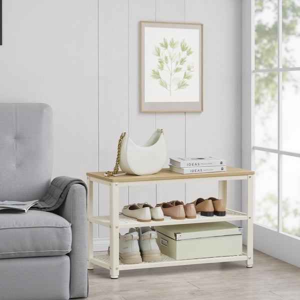 VASAGLE skobænk med 2 nethylder, skoholder, 30 x 73 x 45 cm