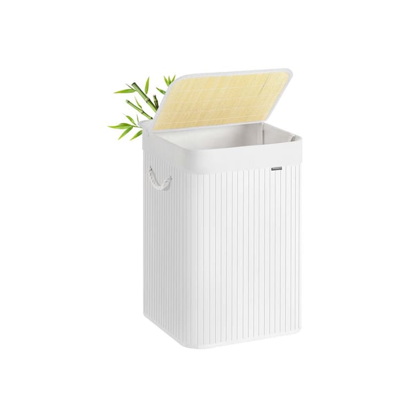 SONGMICS Bambusvasketøjskurv med låg og håndtag, hvid