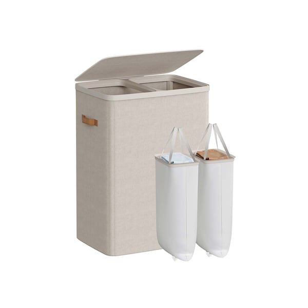 SONGMICS tvättkorg 170 L med 2 fack 56 x 40 x 75 cm cappuccinobeige