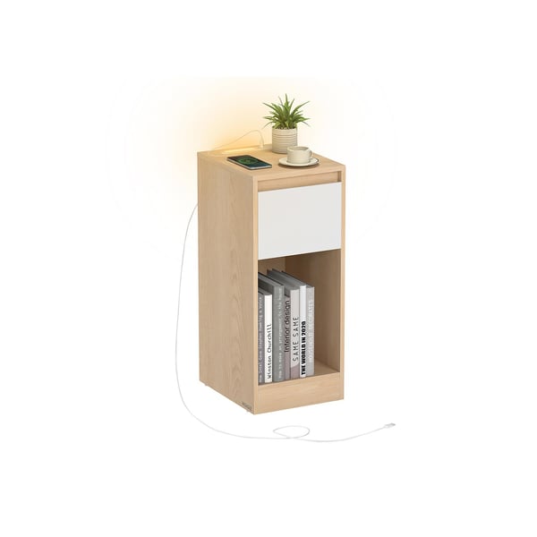 VASAGLE natbord med LED-belysning, USB-porte og skuffe