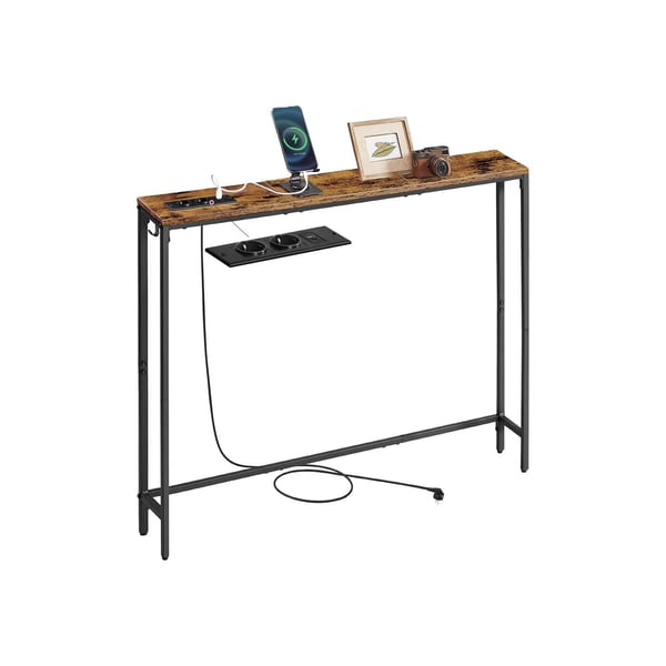 VASAGLE Smal konsolbord med opladestation og kroge