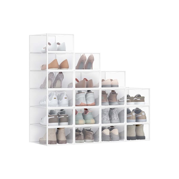 SONGMICS Skokartonger, 12-pack med dörr, 33,2 x 23 x 14,5 cm, transparent molnvit