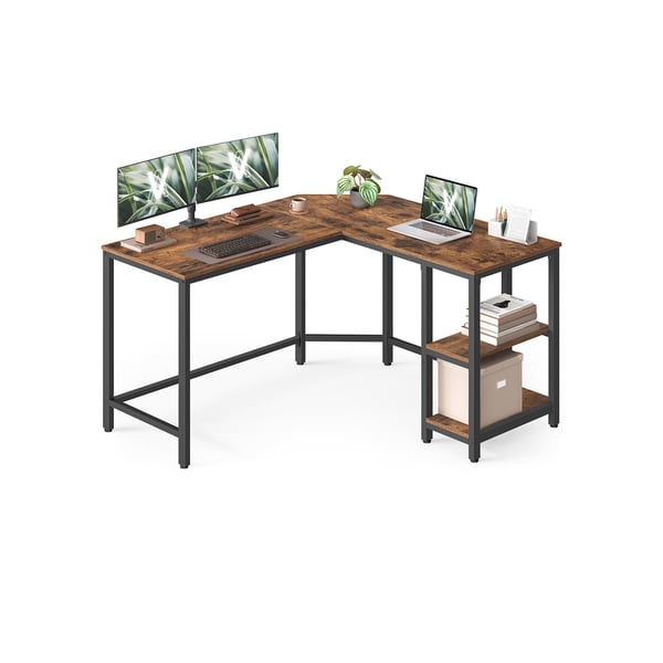 VASAGLE skrivebord 120 x 130 x 76 cm med 2 hylder vintage brun-sort